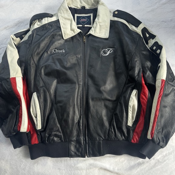 ABC Supply Company Jacket Mens 2XL Red White Blue Leather Motorcycle Custom - Picture 1 of 13